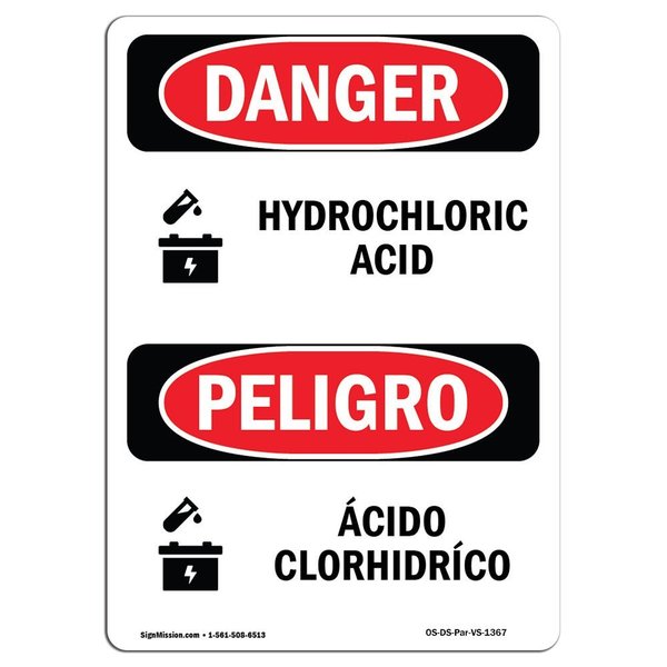 Signmission Safety Sign, OSHA Danger, 7" Height, Hydrochloric Acid Bilingual Spanish OS-DS-D-57-VS-1367